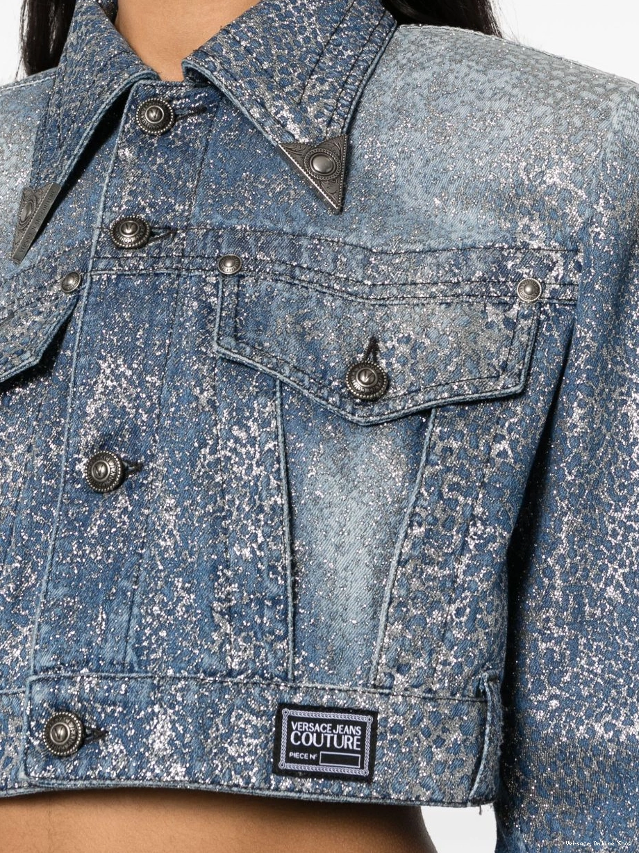 Cheap denim Women Versace Animalier cropped Jeans Couture jacket 0412